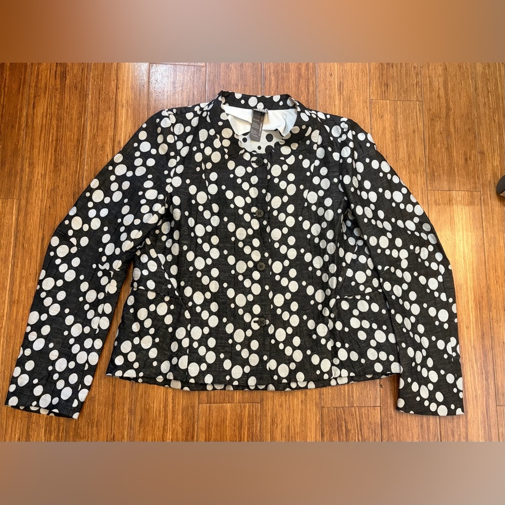 Lilith Polka Dot Button-Front Women’s Jacket - Black & White, linen/cotton